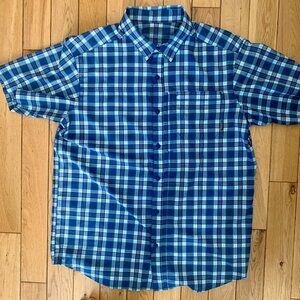 Columbia PFG Button Down Shirt Men Omni Wick Plaid Pattern Large Blue
